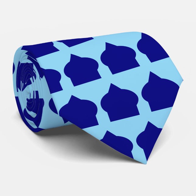 Blue Moroccan Pattern Design Tie (Rolled)