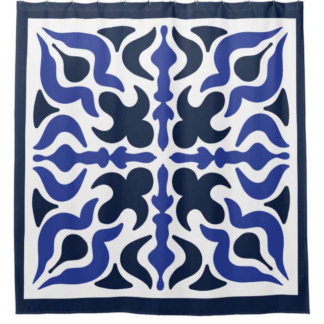 Blue Moroccan Pattern Shower Curtain (Front)