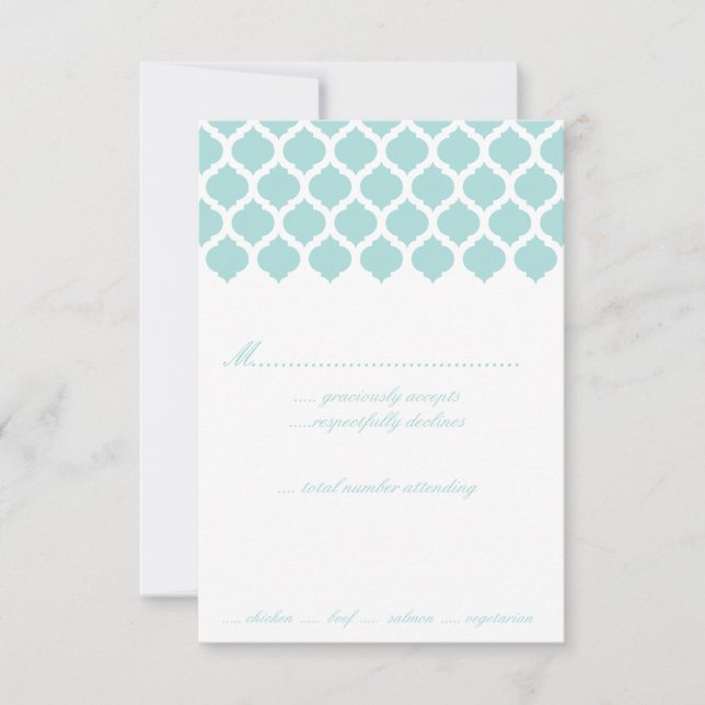 Blue Moroccan Pattern Wedding Party RSVP Cards (Front)