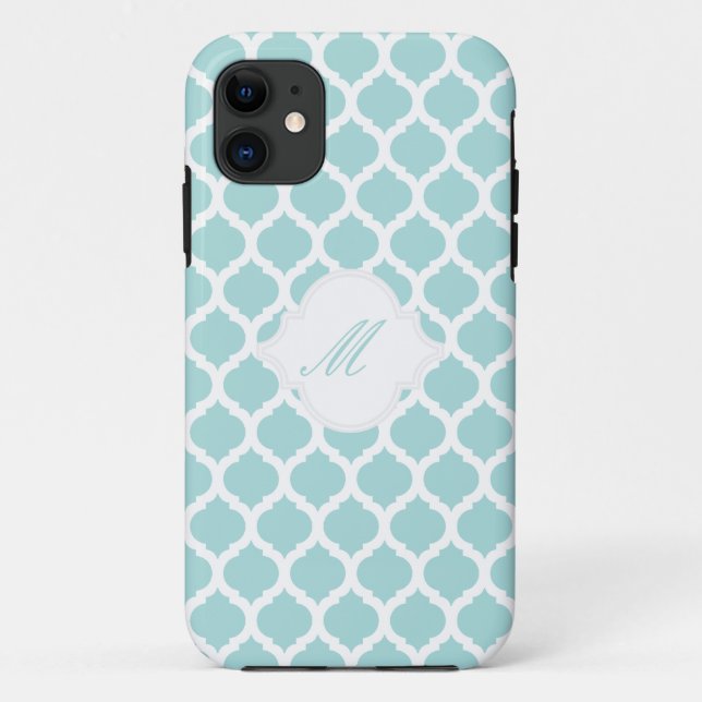 Blue Moroccan Pattern with Monogram iPhone 5 Cases (Back)