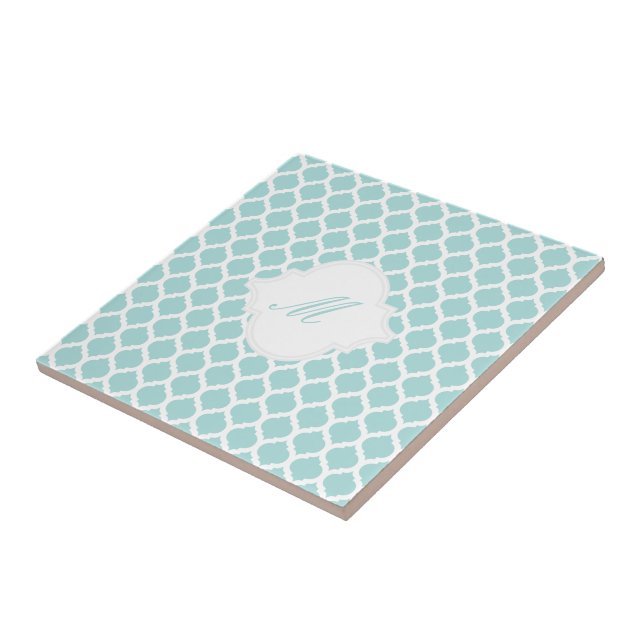 Blue Moroccan Pattern with Monogram Tile Trivet (Side)