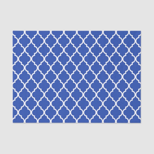 Blue Moroccan Quatrefoil Lattice Pattern Tissue Paper (Front)
