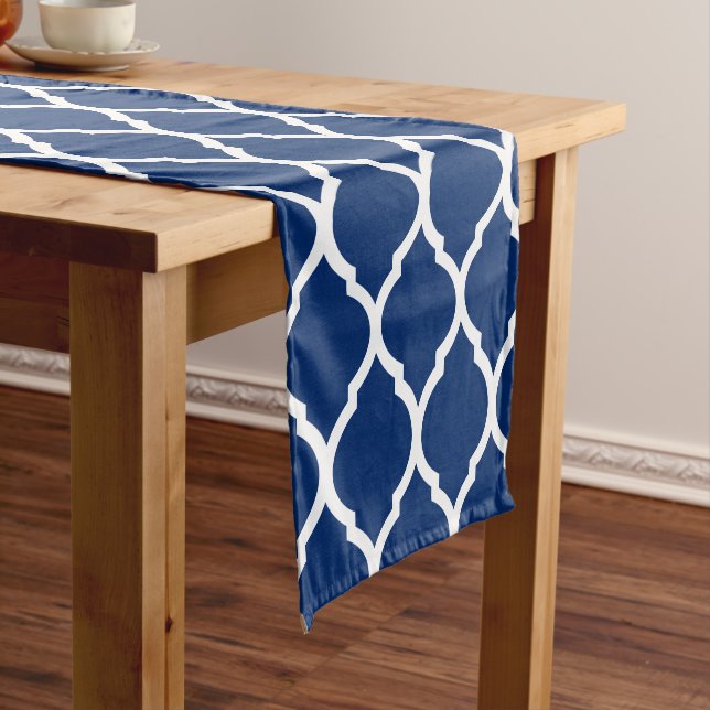 Blue Moroccan Quatrefoil Short Table Runner (In Situ)