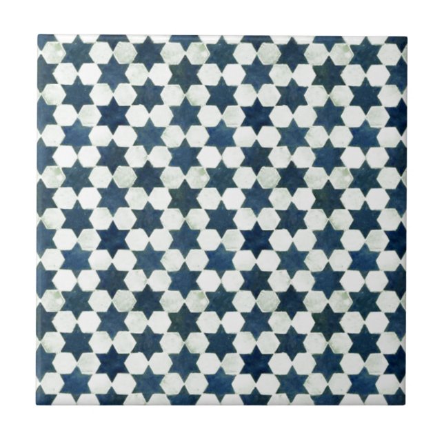 Blue Moroccan Star Pattern Tile (Front)