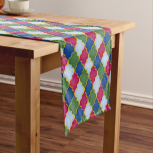 Blue Moroccan Tile Bohemian Short Table Runner