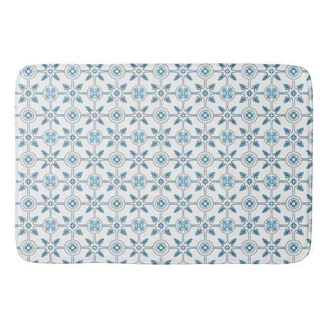 Blue Moroccan Tile Pattern  Bath Mat (Front)