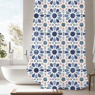 Blue Moroccan Tile Pattern Shower Curtain