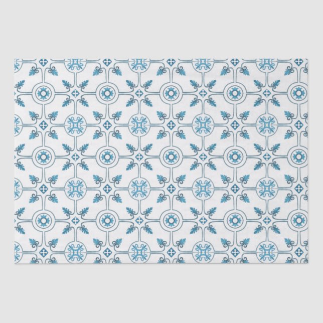 Blue Moroccan Tile Pattern Tissue Paper (Front)