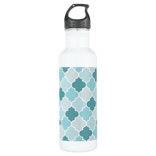 Blue Moroccan Trellis, Latticework, Quatrefoil 710 Ml Water Bottle (Front)