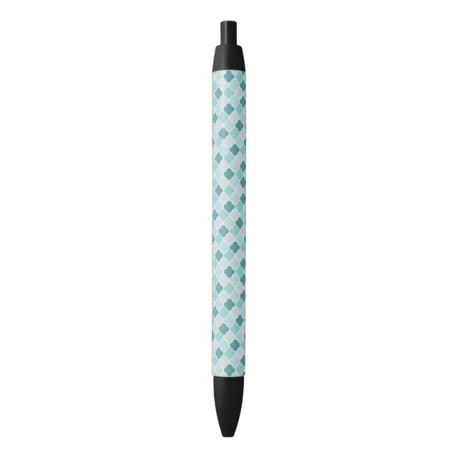 Blue Moroccan Trellis, Latticework, Quatrefoil Black Ink Pen (Front Vertical)