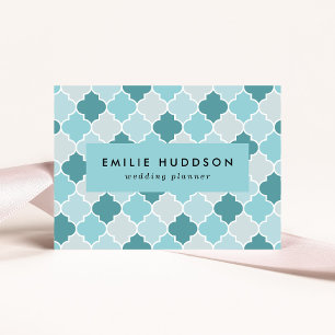 Blue Moroccan Trellis, Latticework, Quatrefoil Business Card