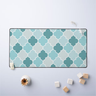 Blue Moroccan Trellis, Latticework, Quatrefoil Desk Mat