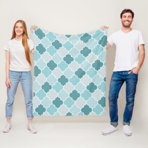 Blue Moroccan Trellis, Latticework, Quatrefoil Fleece Blanket