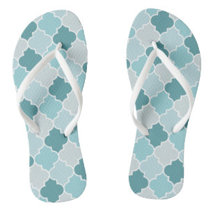 Blue Moroccan Trellis, Latticework, Quatrefoil Flip Flops