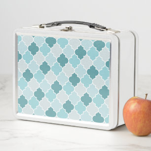 Blue Moroccan Trellis, Latticework, Quatrefoil Metal Lunch Box