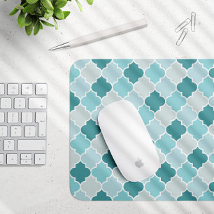 Blue Moroccan Trellis, Latticework, Quatrefoil Mouse Mat