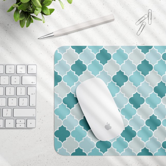 Blue Moroccan Trellis, Latticework, Quatrefoil Mouse Mat (Creator Uploaded)