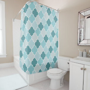 Blue Moroccan Trellis, Latticework, Quatrefoil Shower Curtain