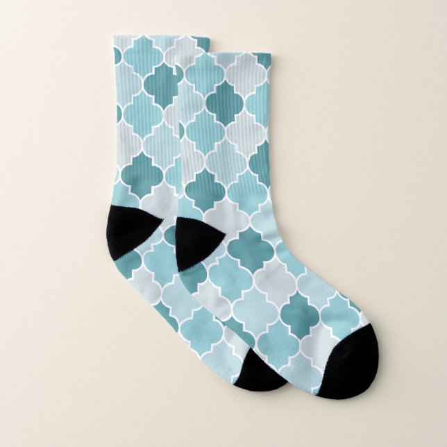 Blue Moroccan Trellis, Latticework, Quatrefoil Socks (Pair)