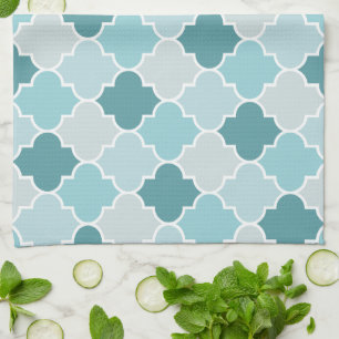 Blue Moroccan Trellis, Latticework, Quatrefoil Tea Towel