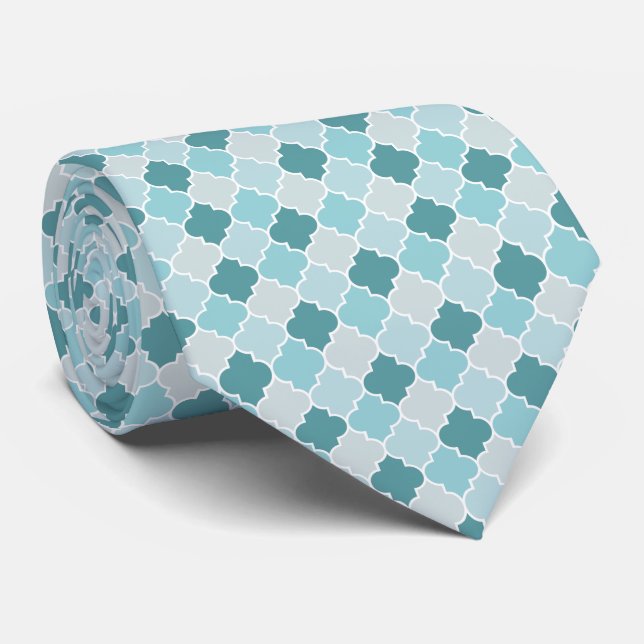 Blue Moroccan Trellis, Latticework, Quatrefoil Tie (Rolled)