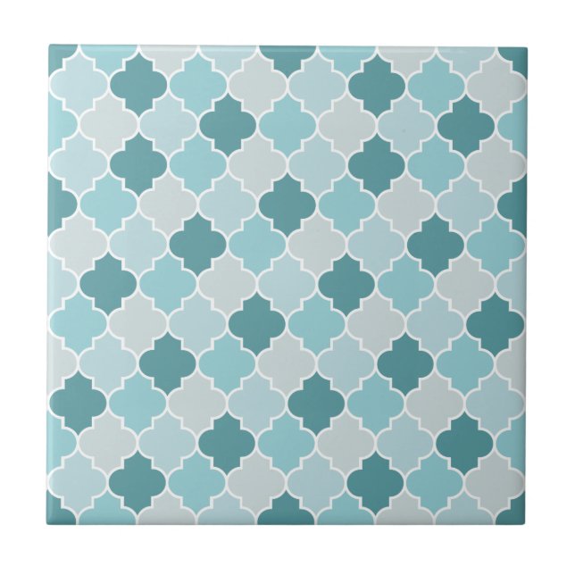 Blue Moroccan Trellis, Latticework, Quatrefoil Tile (Front)