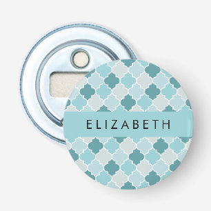 Blue Moroccan Trellis, Quatrefoil, Your Name Bottle Opener