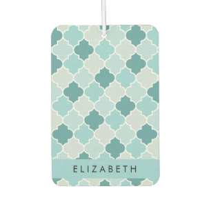 Blue Moroccan Trellis, Quatrefoil, Your Name Car Air Freshener