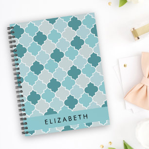 Blue Moroccan Trellis, Quatrefoil, Your Name Notebook