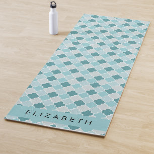 Blue Moroccan Trellis, Quatrefoil, Your Name Yoga Mat