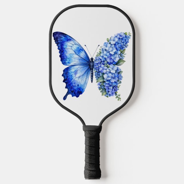 BLUE MORPHED FLORAL BUTTERFLY PICKLEBALL PADDLE (Front)