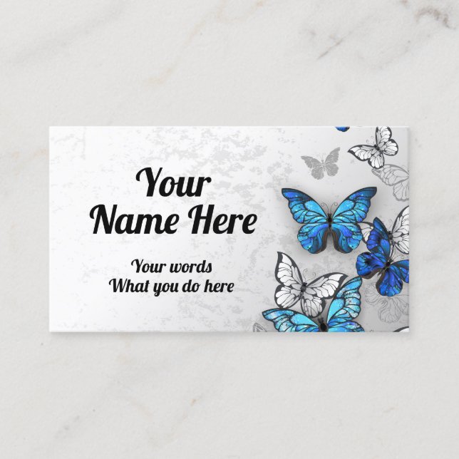 Blue morpho and white butterfly business card (Front)