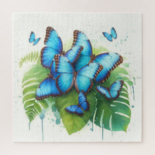 Blue Morpho Butterflies Gathering REF256 - Waterco Jigsaw Puzzle