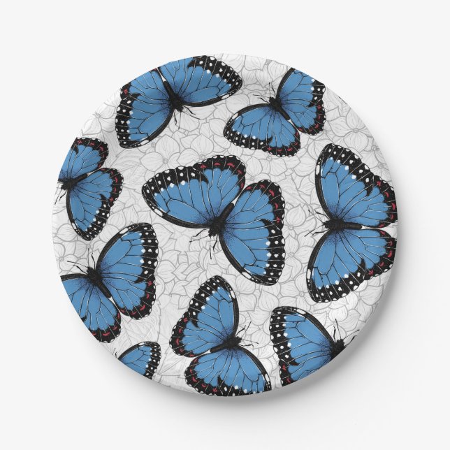 Blue morpho butterflies paper plate (Front)