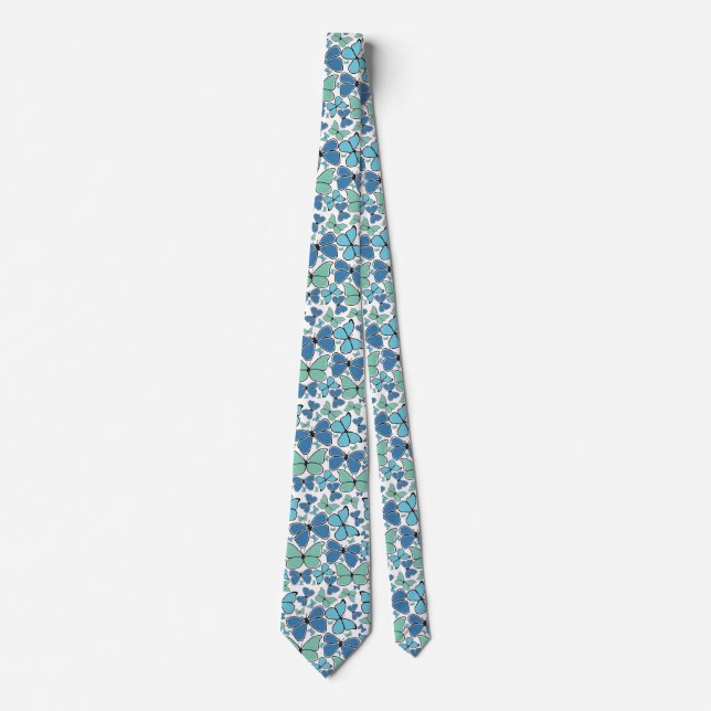 Blue Morpho Butterflies Pattern Tie (Front)