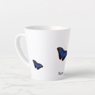 Blue Morpho Butterflies Personalised Text Latte Mug