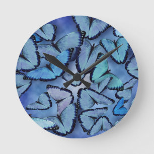 Blue Morpho Butterflies Round Clock