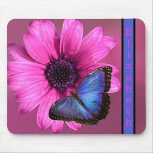 Blue Morpho Butterfly and Daisy Mouse Mat