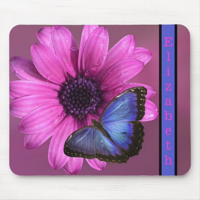 Blue Morpho Butterfly and Daisy Mouse Mat (Front)