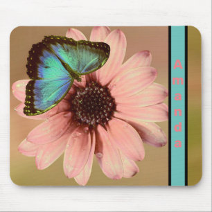 Blue Morpho Butterfly and Daisy Mouse Mat