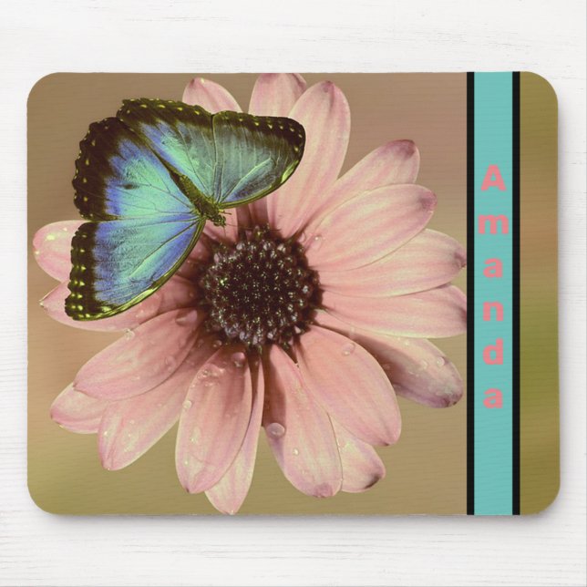 Blue Morpho Butterfly and Daisy Mouse Mat (Front)
