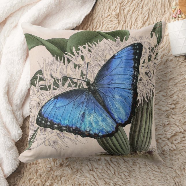 Blue Morpho Butterfly Floral Nature Art Cushion (Blanket)