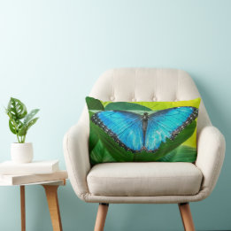 Blue Morpho Butterfly Floral Nature Art Lumbar Cushion