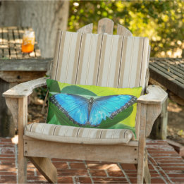 Blue Morpho Butterfly Floral Nature Art Lumbar Cushion
