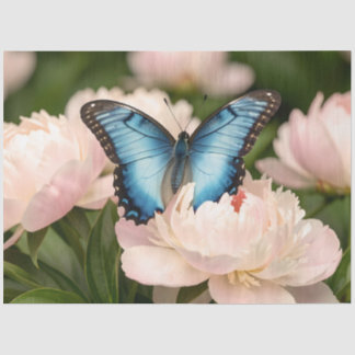 Blue Morpho Butterfly Floral Nature Art Tissue Paper