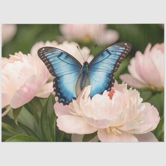 Blue Morpho Butterfly Floral Nature Art Tissue Paper (Front)