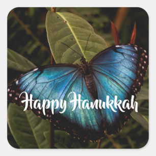 Blue Morpho, Butterfly Happy Hanukkah Square Sticker