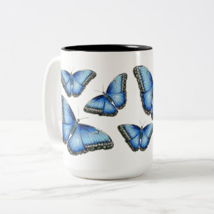 Blue Morpho Butterfly Illustration Two-Tone Coffee Mug