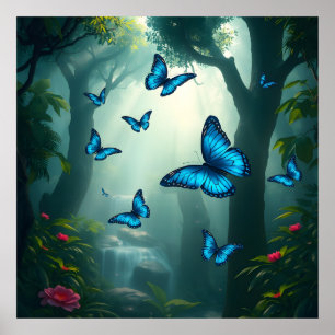 Blue Morpho Butterfly in the Rainforest Poster