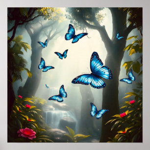Blue Morpho Butterfly in the Rainforest Poster